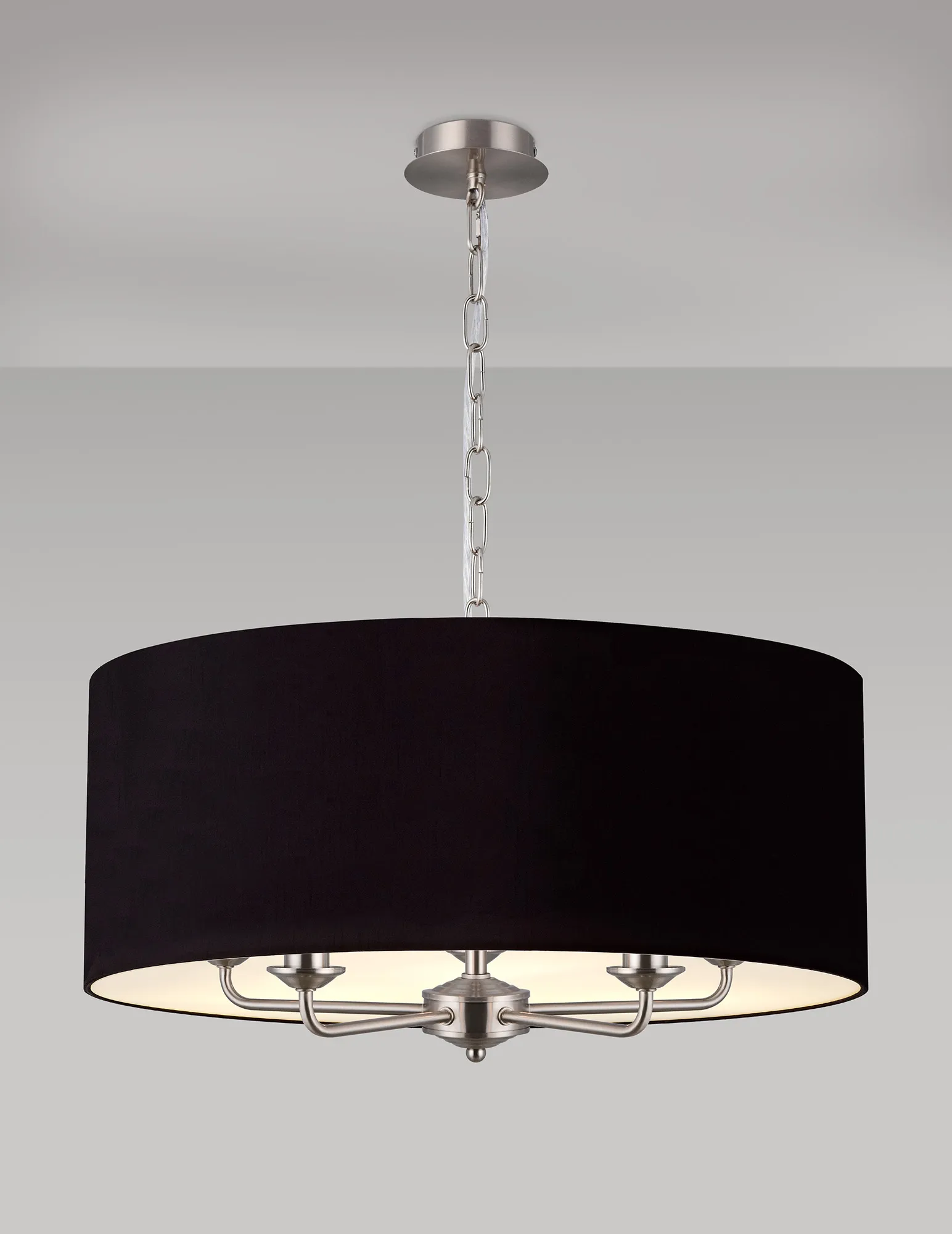 Banyan 60cm 5 Light Pendant Satin Nickel; Midnight Black/Green Olive DK0676  Deco Banyan SN BL/GR